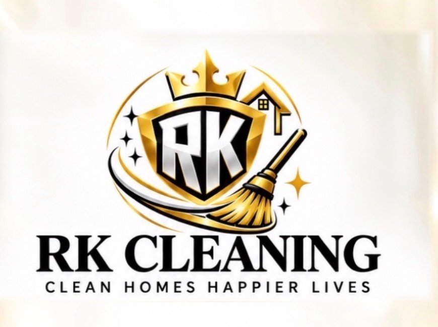 RK Cleaning gold crown and shield logo with the slogan Clean Homes Happier Lives